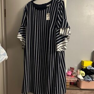 Navy and White Striped Dress with Ruffle Sleeves 18/20w NWT